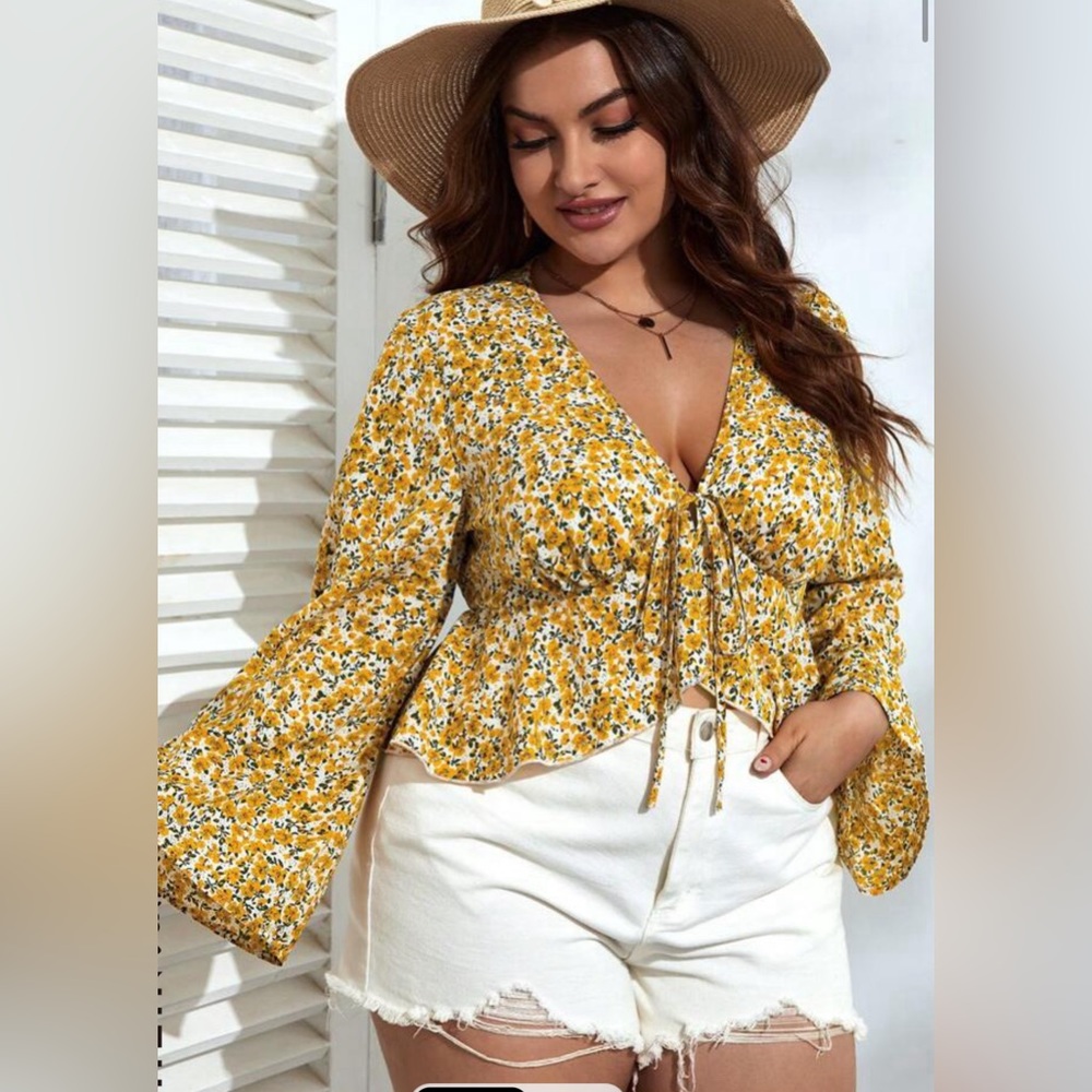 Floral Front Tie Peplum Top